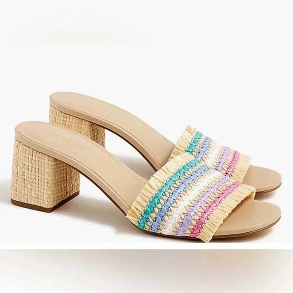 J.Crew Rainbow Raffia Woven mule heels 8 - Picture 1 of 8